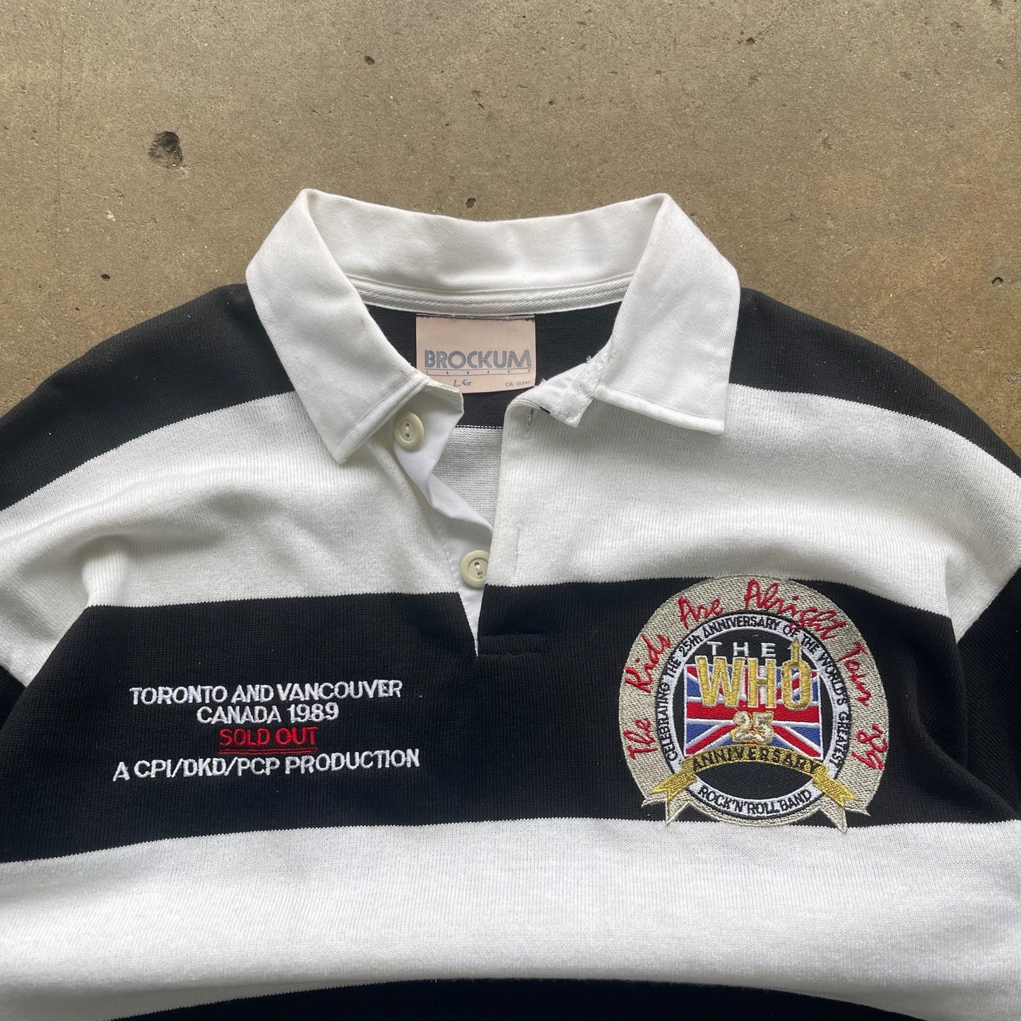Vintage The WHO 1989 Striped Brockum Rugby Style Shirt Size Large (Very Rare)