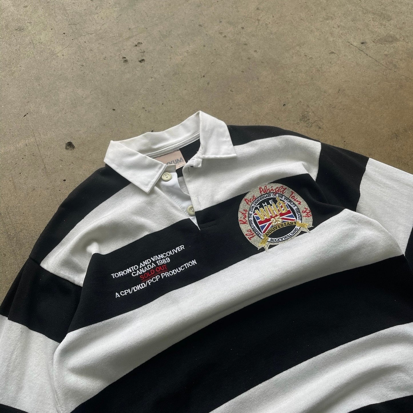 Vintage The WHO 1989 Striped Brockum Rugby Style Shirt Size Large (Very Rare)