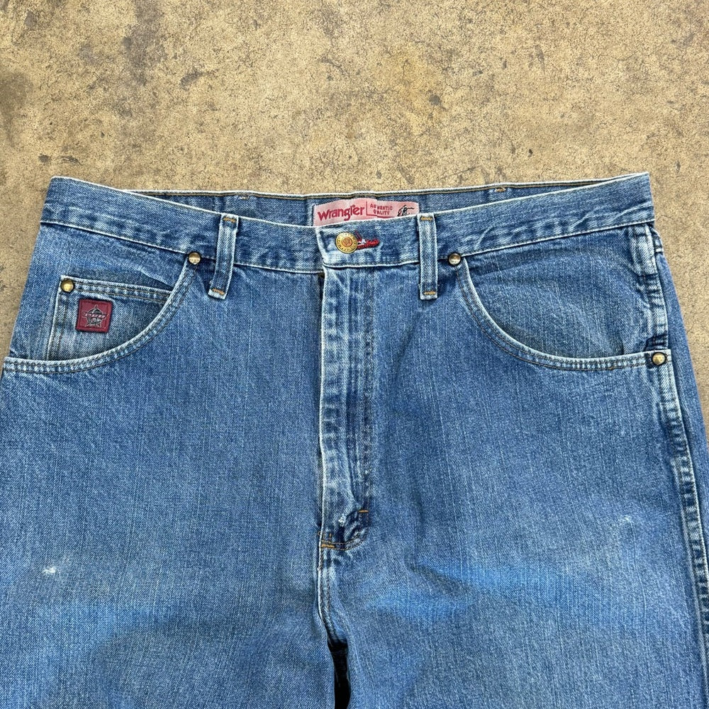 Men’s Vintage Wrangler PBR Bull riding jeans with custom graphic size 36x36