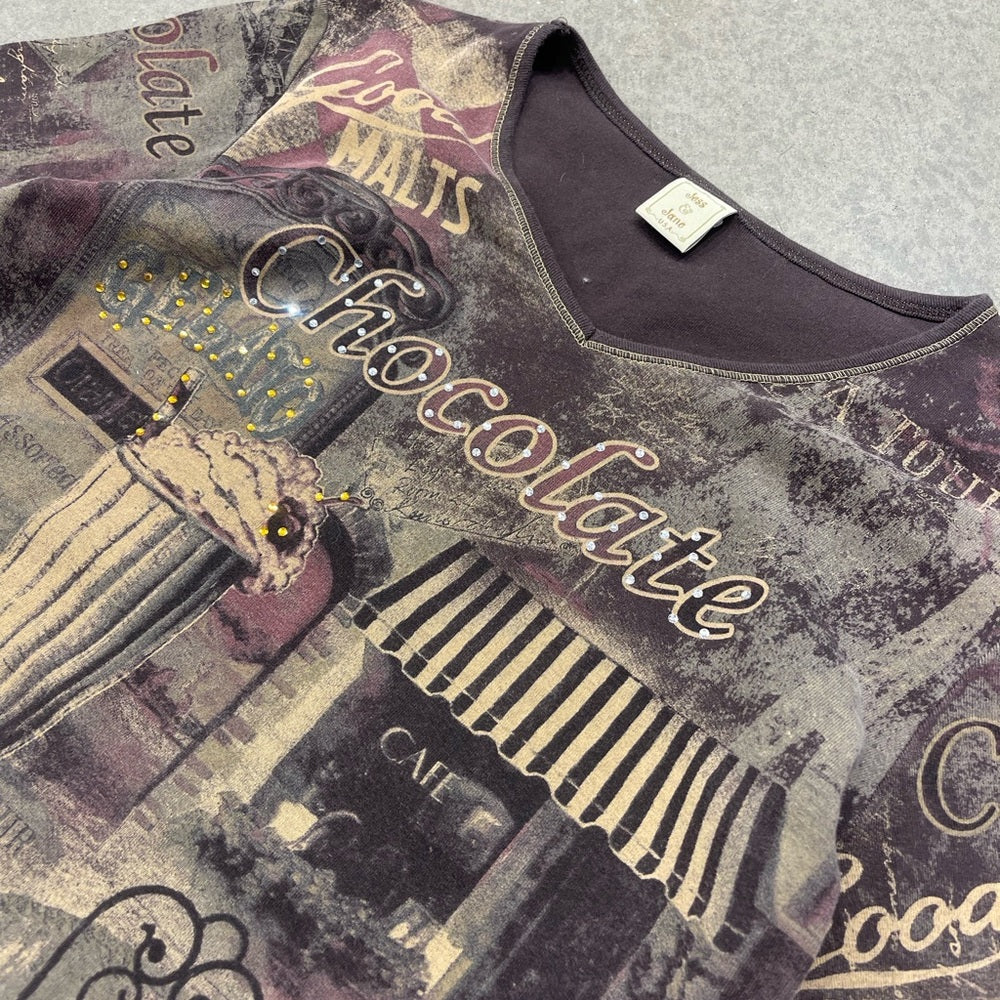 Women's Vintage Chocolate Graphic Lightweight Long-sleeve Shirt size Medium