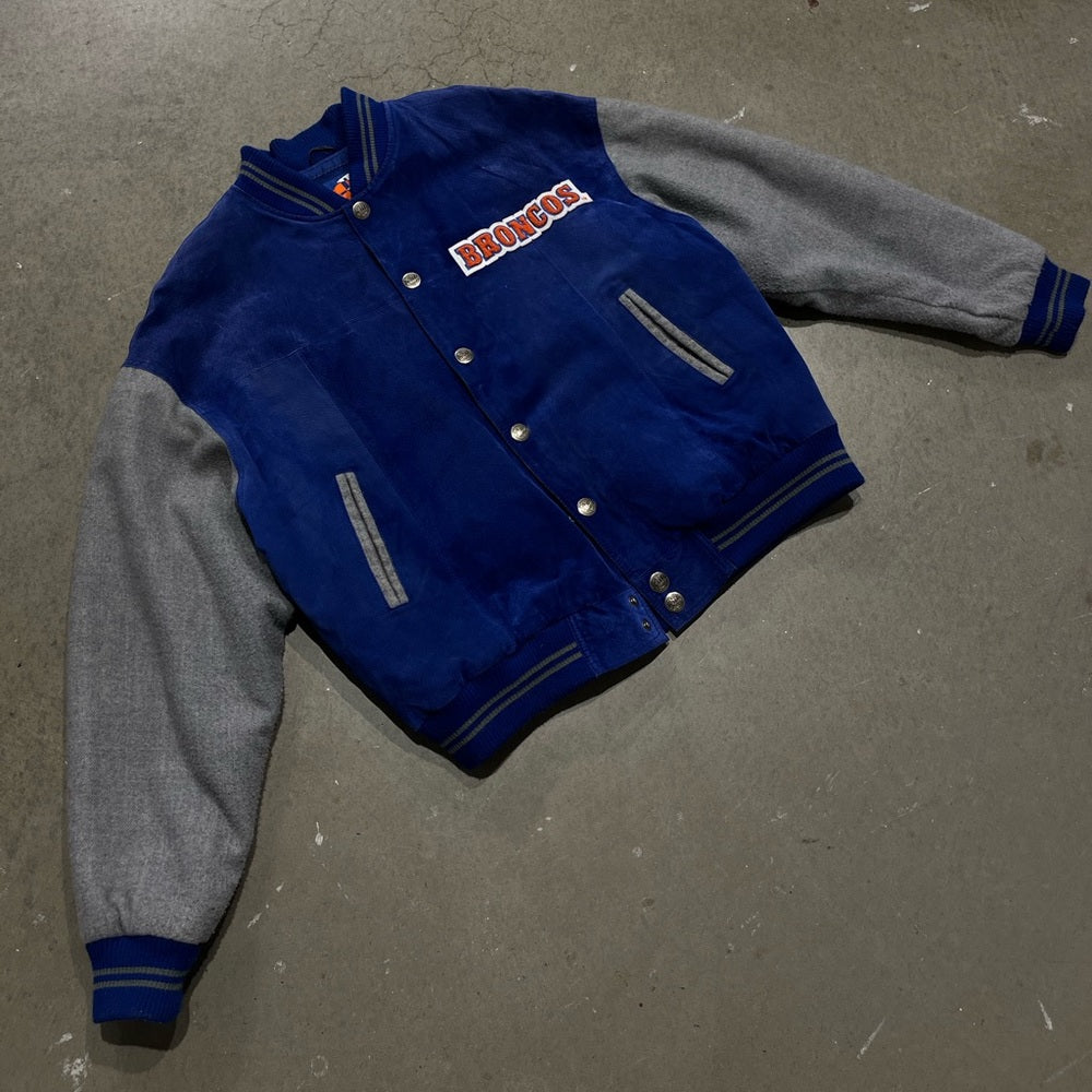 Vintage 90s Denver Broncos Leather Varsity Jacket Size XL