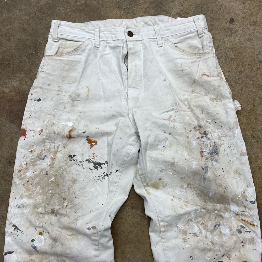 Men’s vintage white Dickies paint splattered painters pants size 34x30