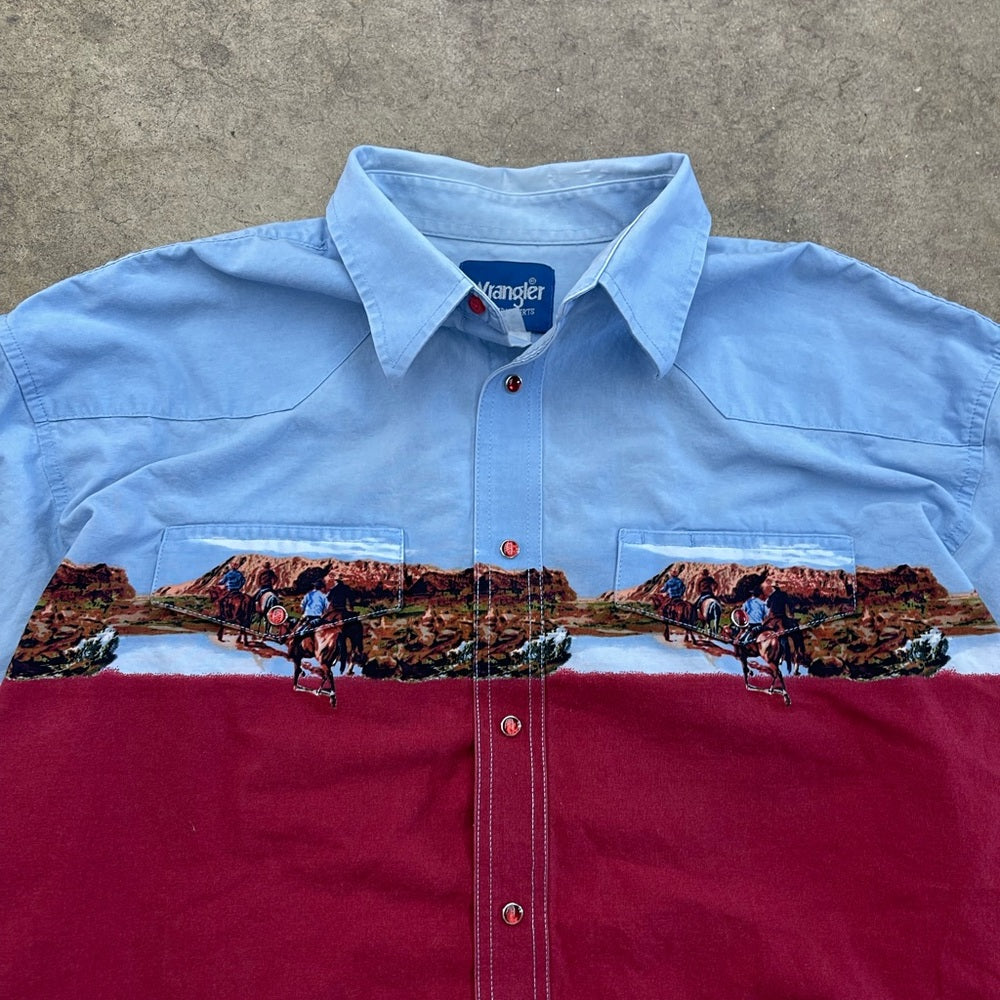 Vintage 90s wrangler western pearl snap button up shirt size fits XL