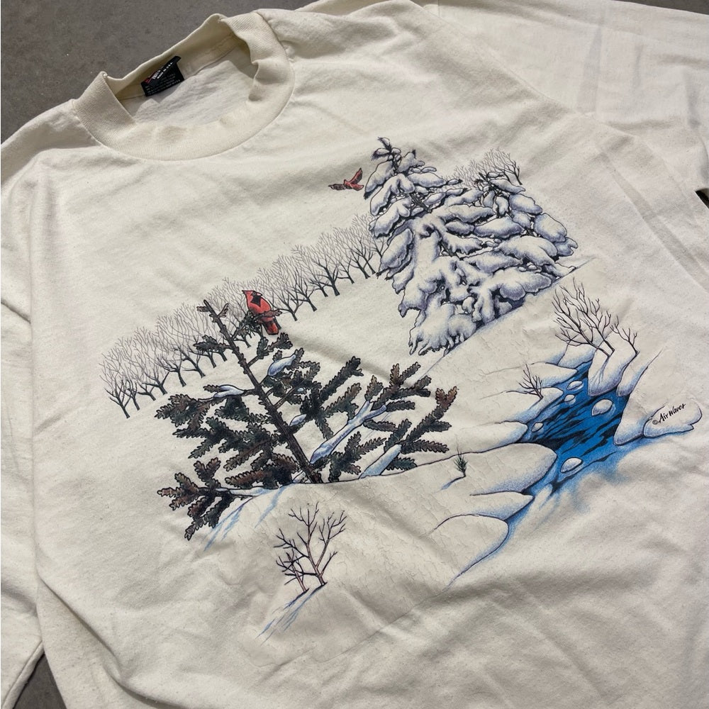 Vintage 90s full print snowscape longsleeve t-shirt size Large