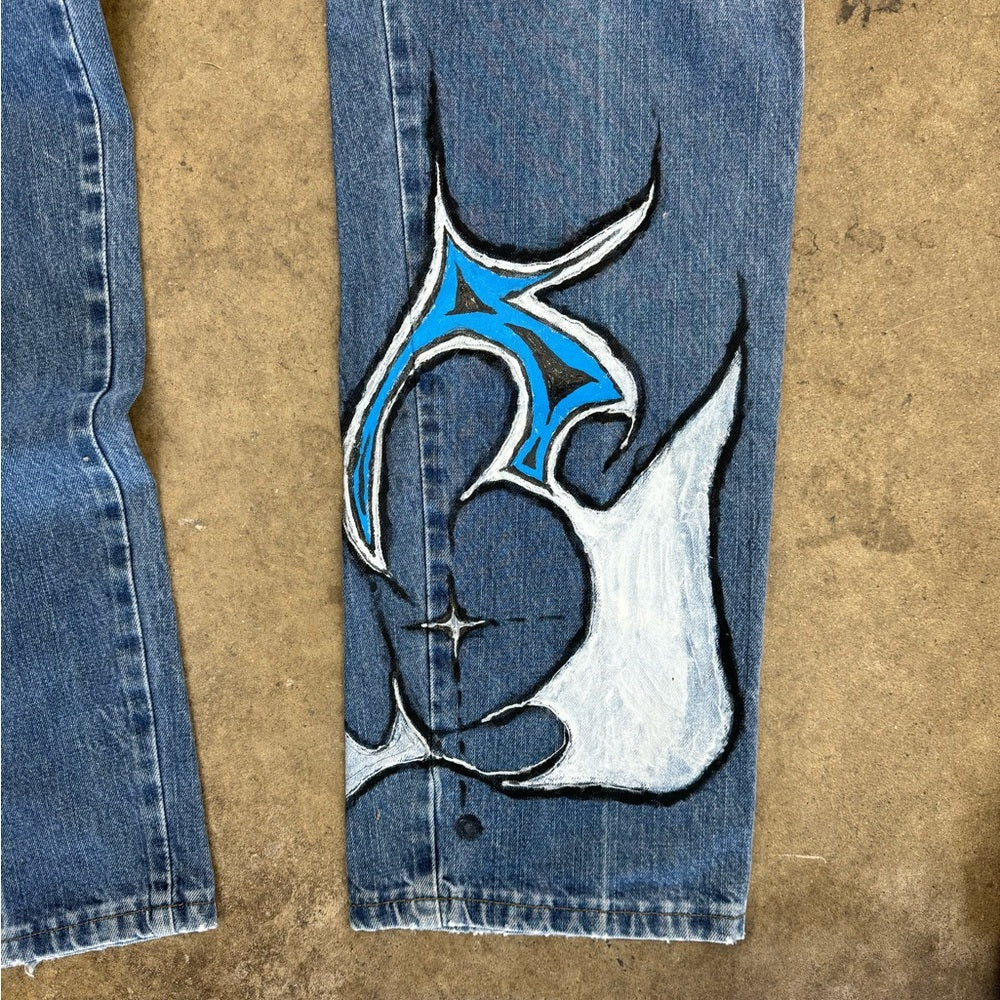 Men’s Vintage Wrangler PBR Bull riding jeans with custom graphic size 36x36