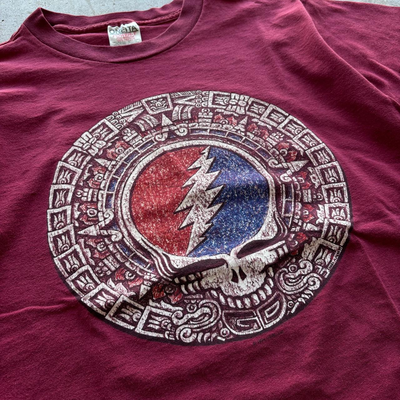 Grateful Dead Vintage 1994 GDM Aztec Mayan Stone Oneita T-Shirt Maroon Size Large