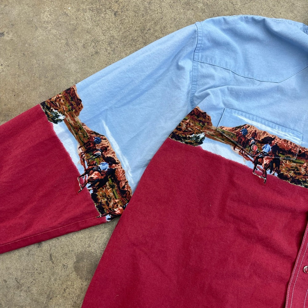 Vintage 90s wrangler western pearl snap button up shirt size fits XL