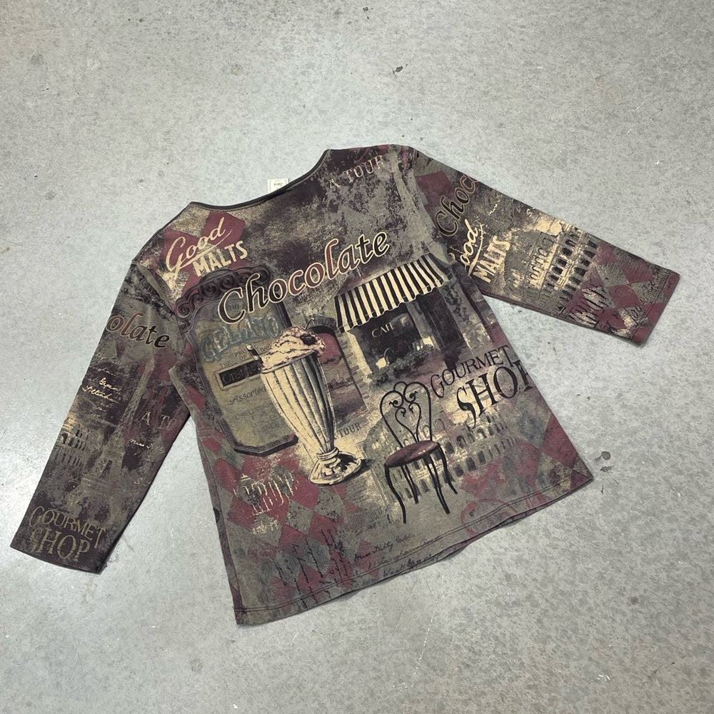 Women's Vintage Chocolate Graphic Lightweight Long-sleeve Shirt size Medium