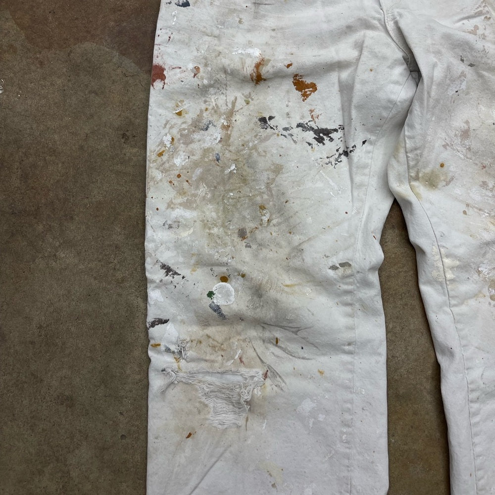 Men’s vintage white Dickies paint splattered painters pants size 34x30