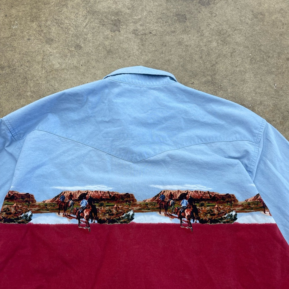 Vintage 90s wrangler western pearl snap button up shirt size fits XL