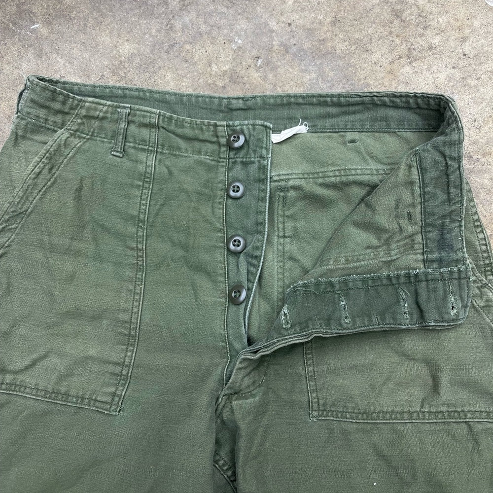 Men's Vintage 1973 Sateen OG-107 olive green Military pants 36x31