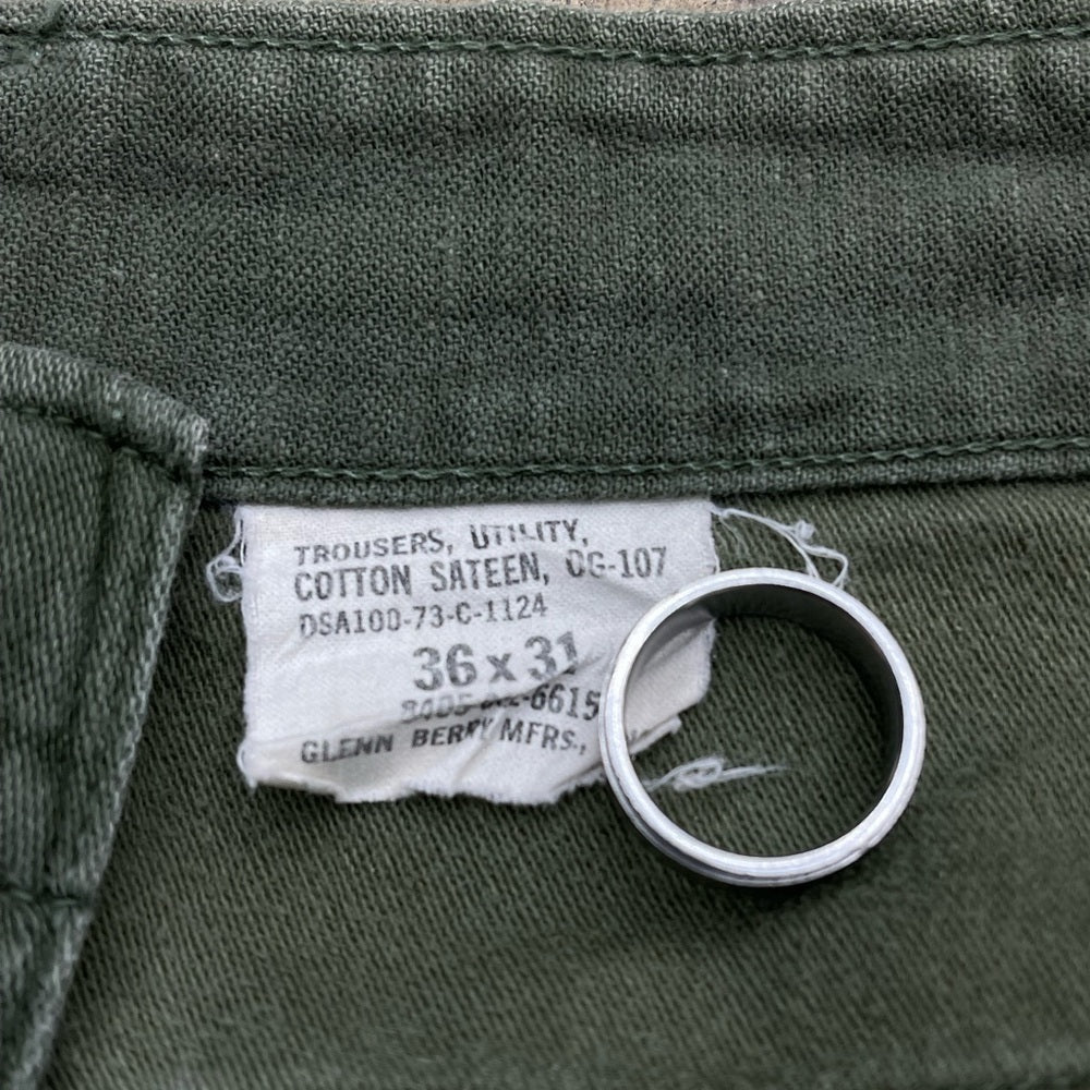 Men's Vintage 1973 Sateen OG-107 olive green Military pants 36x31