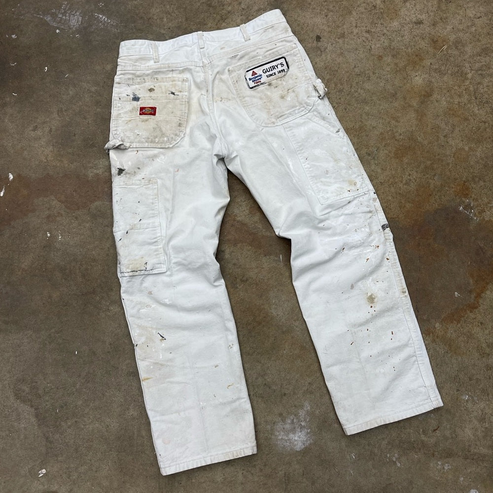 Men’s vintage white Dickies paint splattered painters pants size 34x30