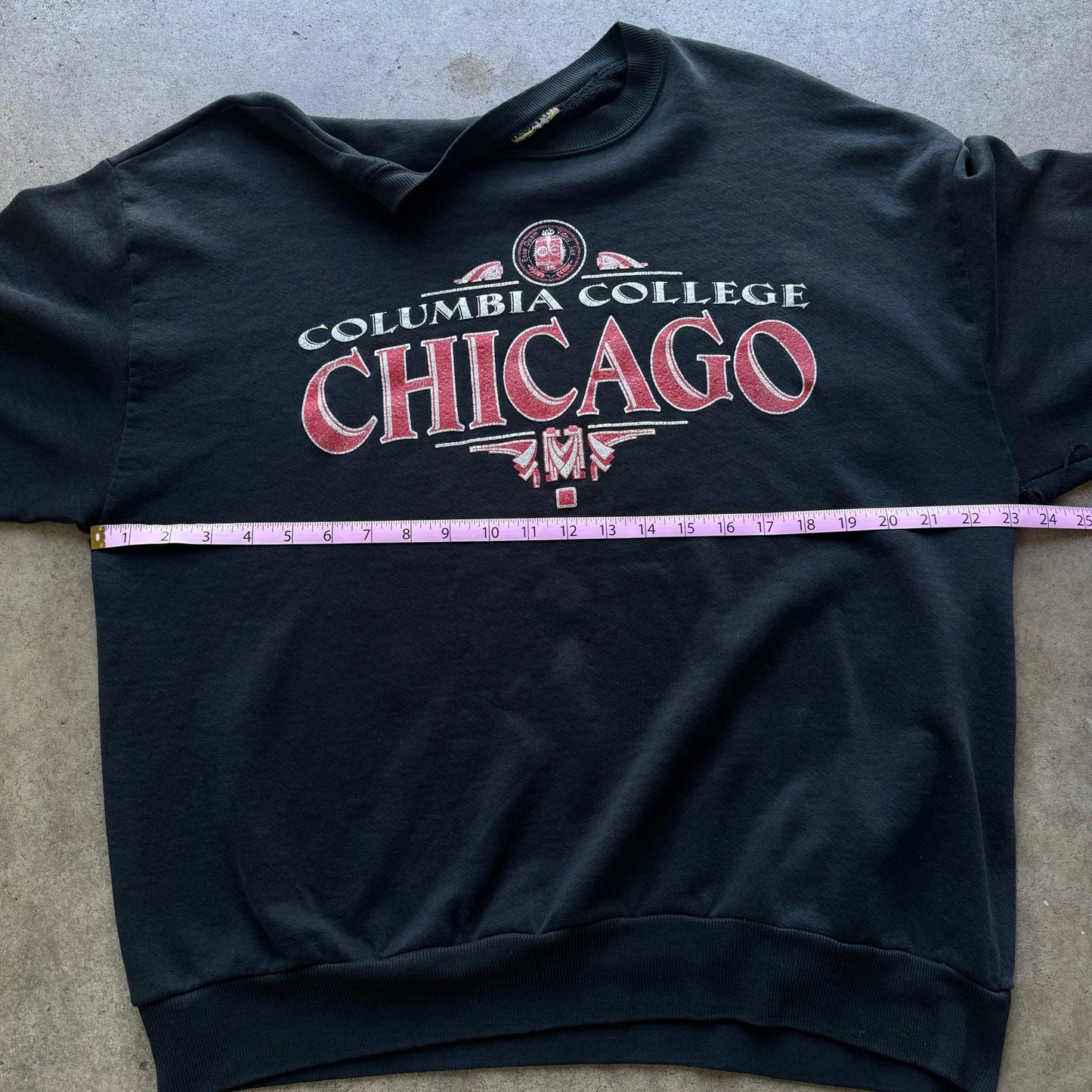 Columbia College of Chicago faded black crewneck