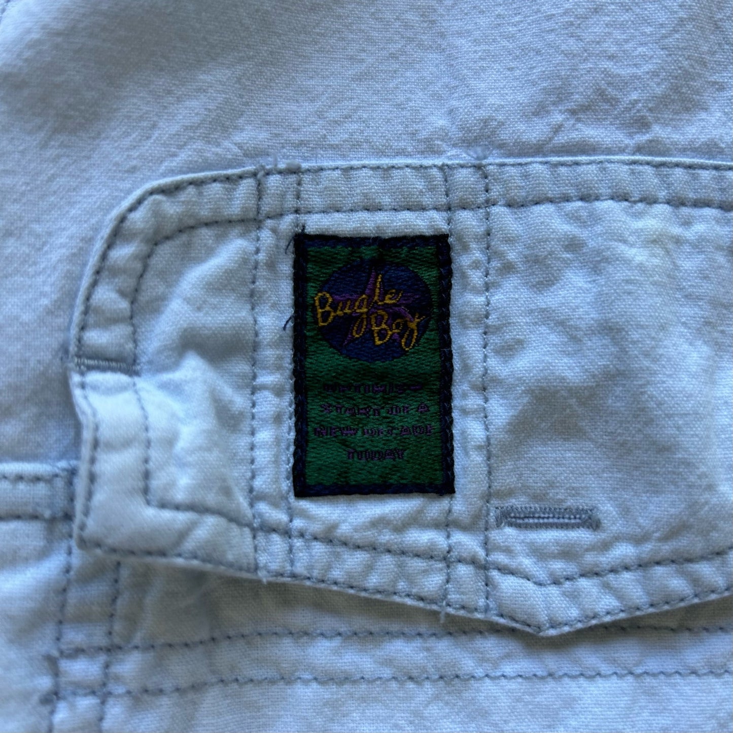 Vintage Bugle Boy Button down Denim Embroidered shirt Size XL