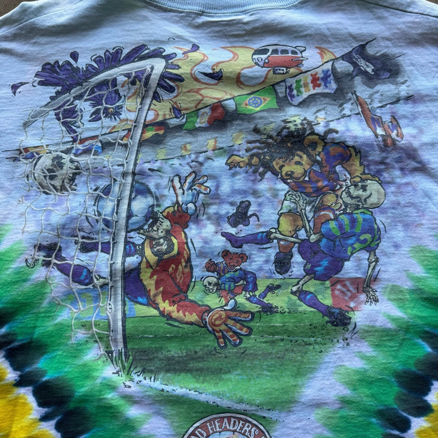 Vintage 1997 World Cup Soccer Greatful Dead Tie-Dye Dead Headers Lighting On the Draw T Shirt