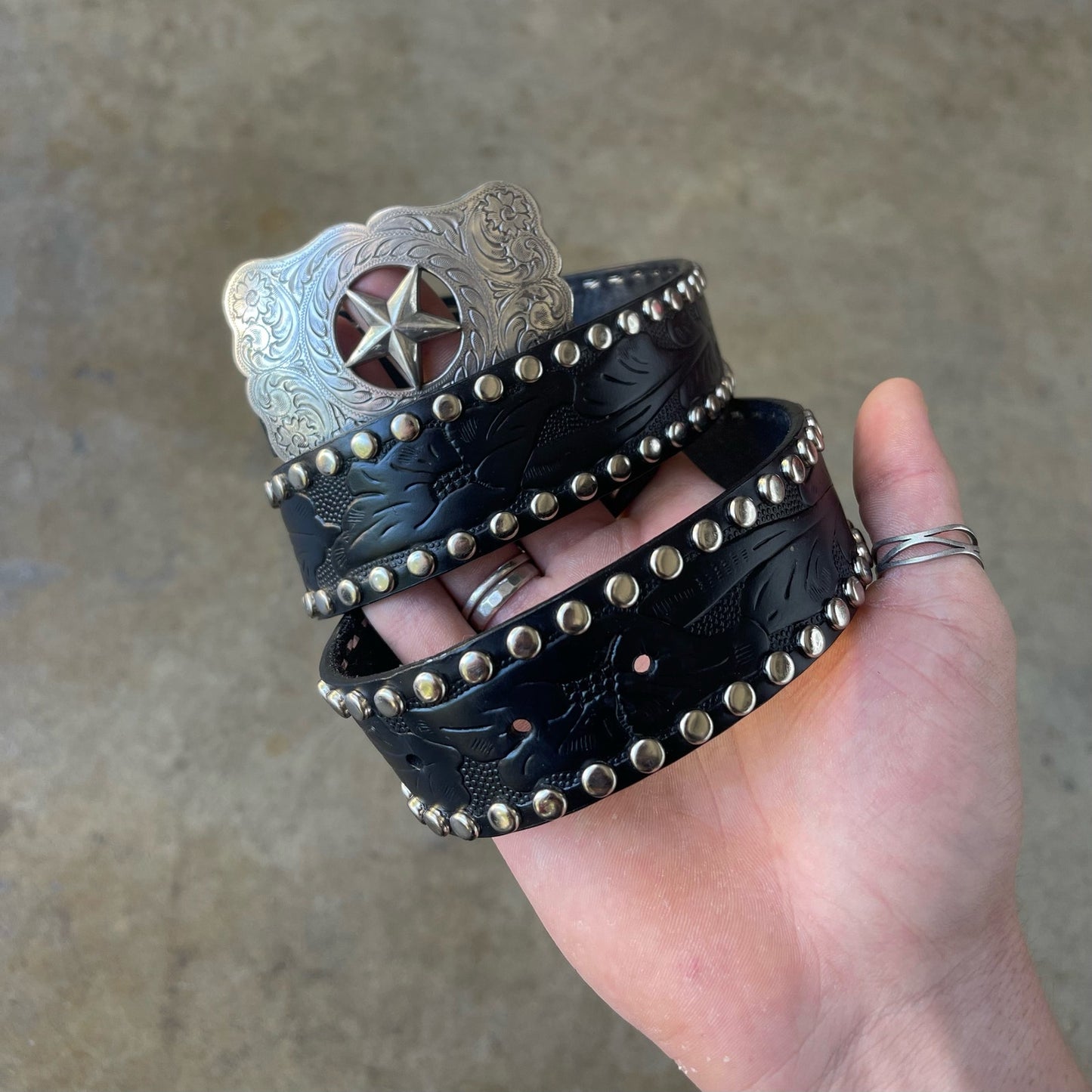 Very Cool Black Western Star Belt Buckle and Studded Leather Strap