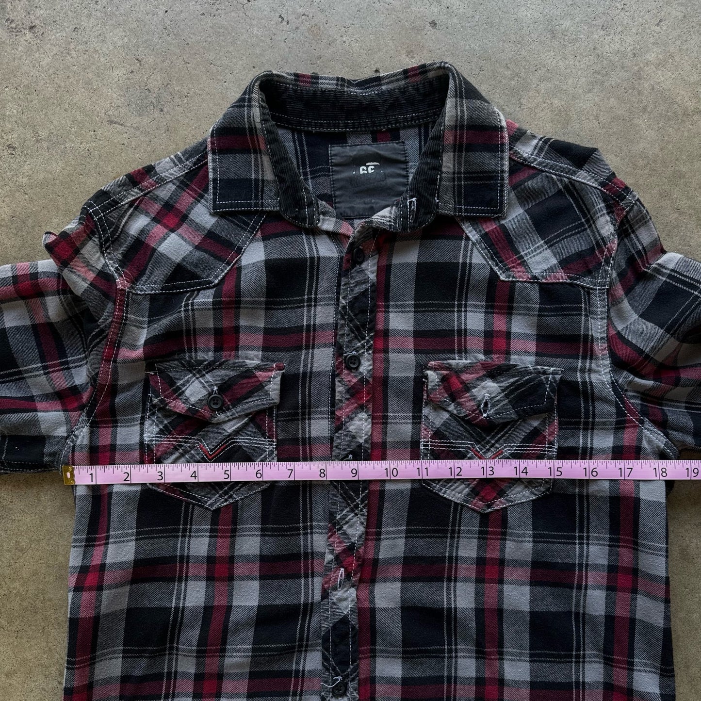 Y2K Affliction red and black skull flannel button up