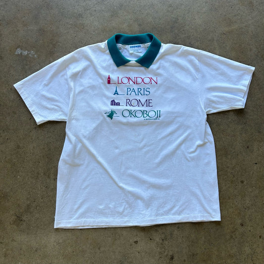 Vintage 1989 London Paris Rome Okoboji Polo style shirt size XL