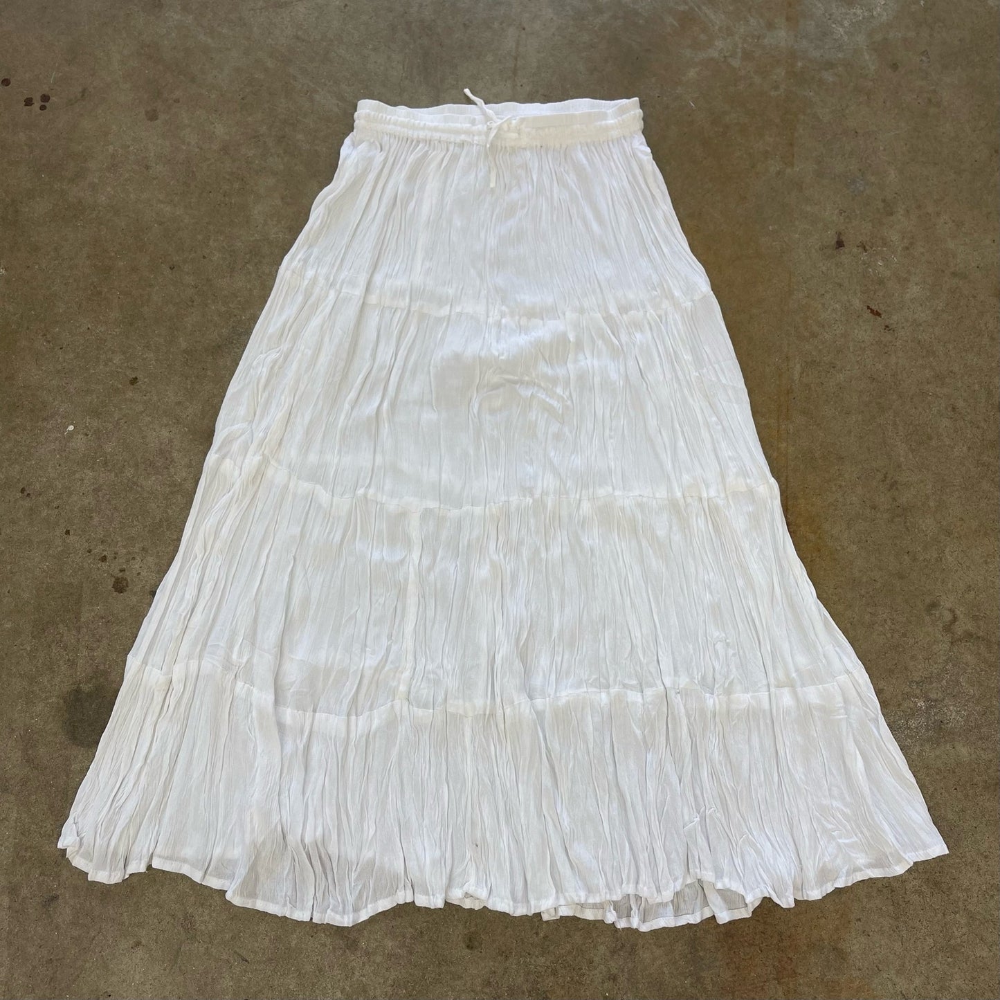 White Women's Flowy Skirt Ruffled Elastic Waist