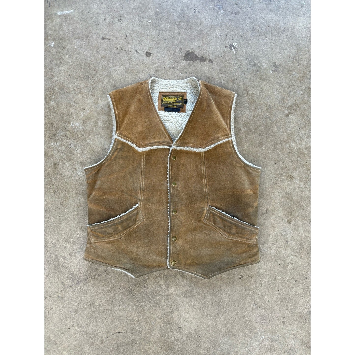 Vintage 90's Miller Sherpa Lined Leather vest Size Large