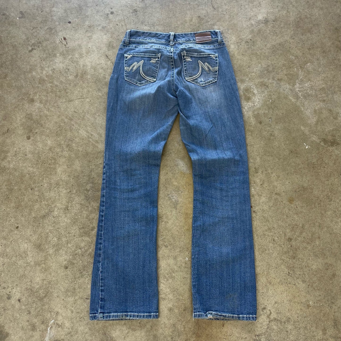 Womens Flair Washed Denim With y2k Embroidery on The Back