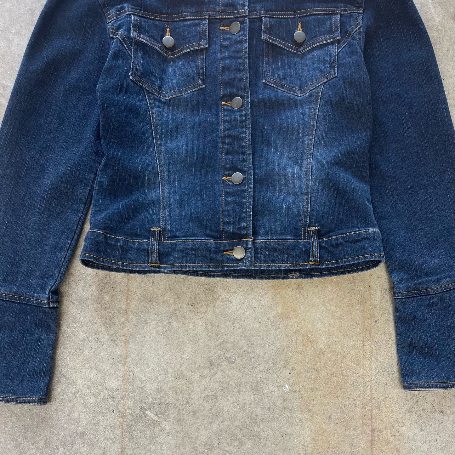 Tulle Arm Flair Cropped Denim Jacket