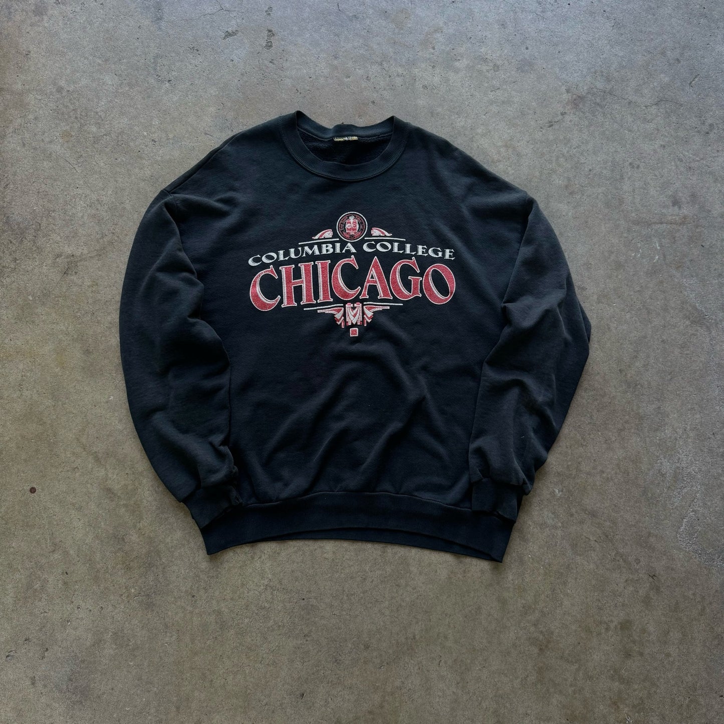 Columbia College of Chicago faded black crewneck