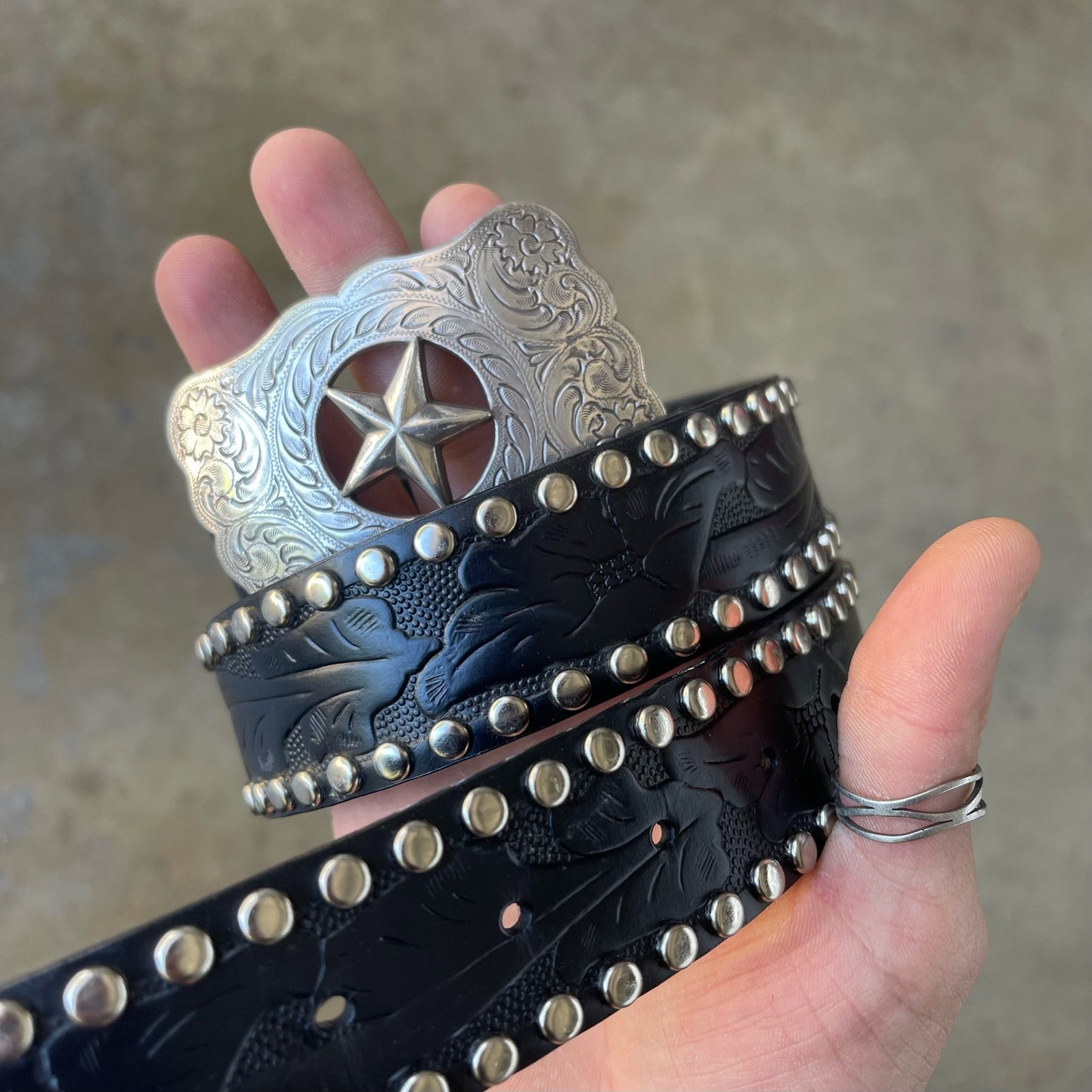 Very Cool Black Western Star Belt Buckle and Studded Leather Strap