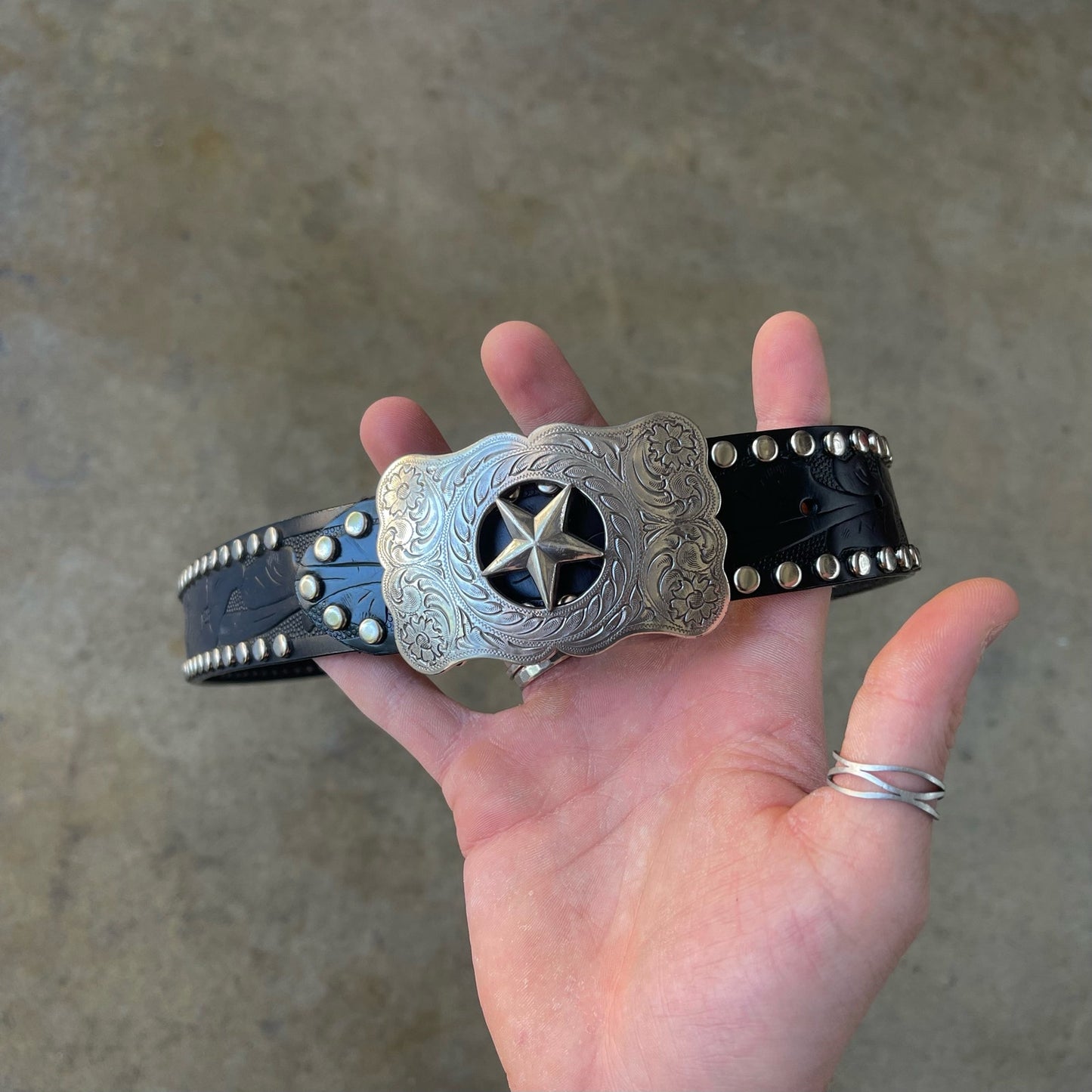 Very Cool Black Western Star Belt Buckle and Studded Leather Strap