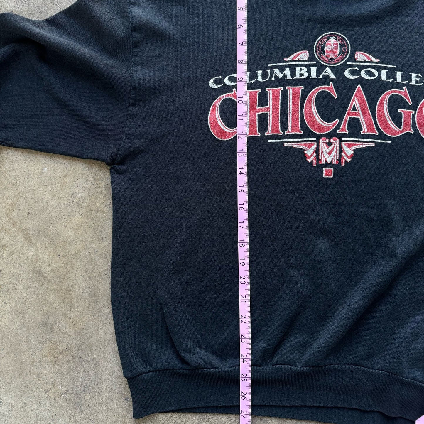 Columbia College of Chicago faded black crewneck