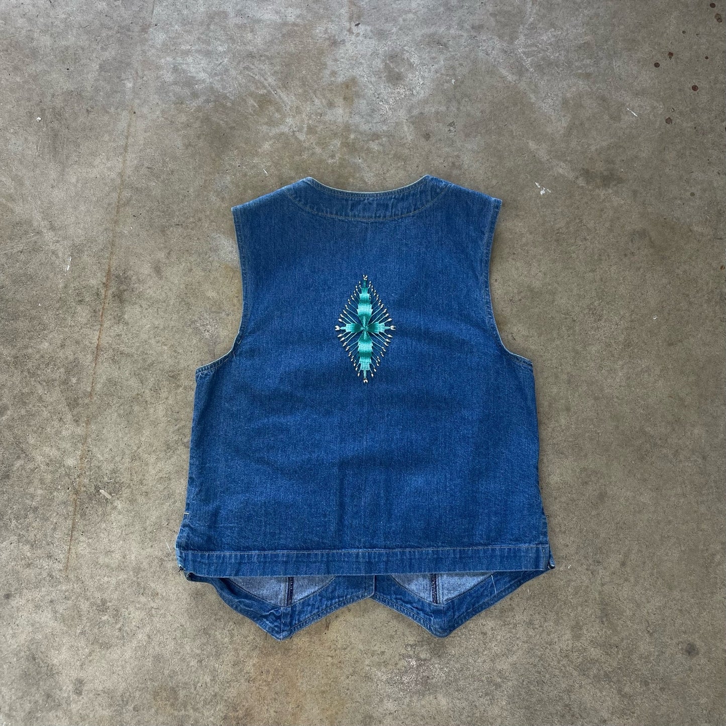 Vintage Cherokee Denim Vest With Unique Embroidery