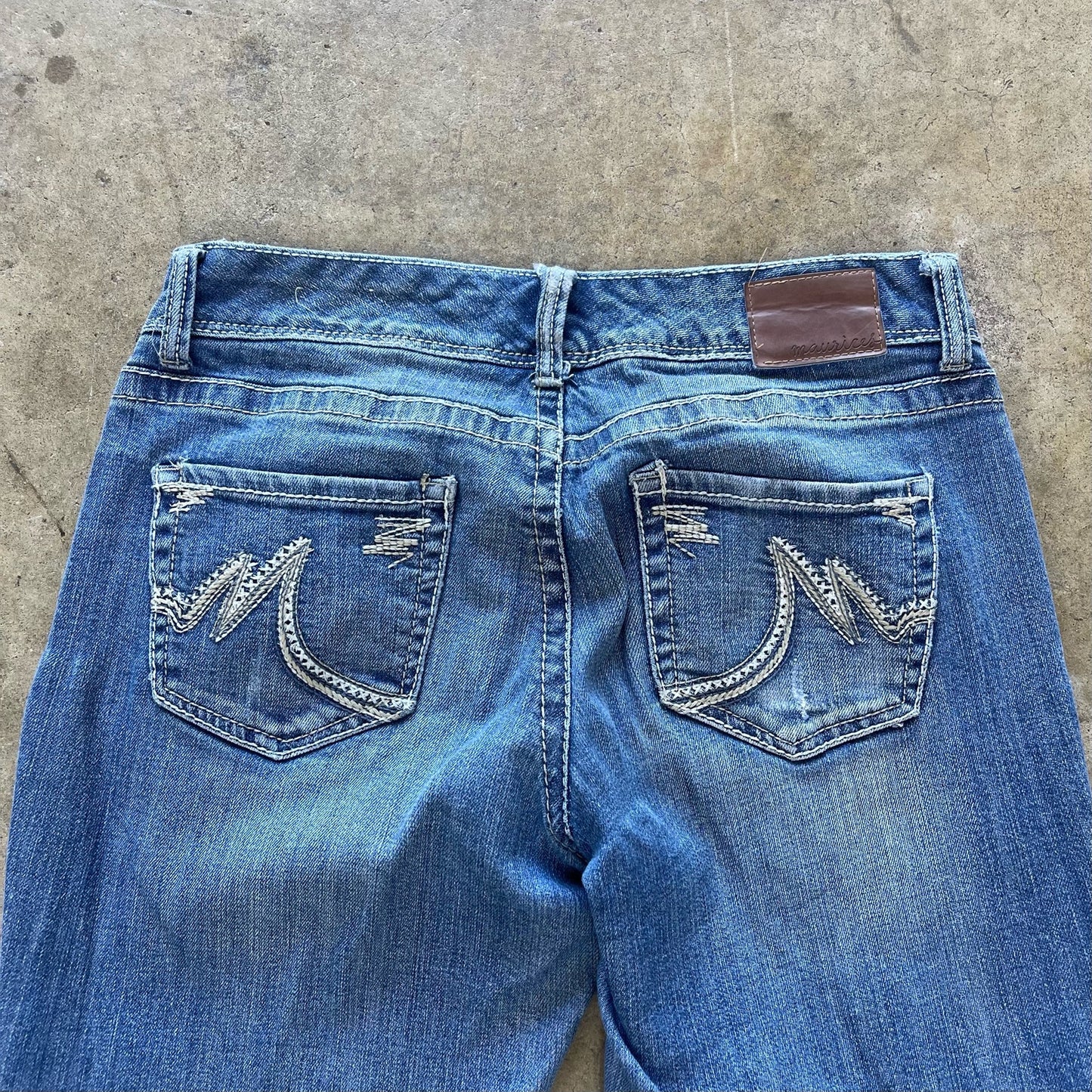 Womens Flair Washed Denim With y2k Embroidery on The Back