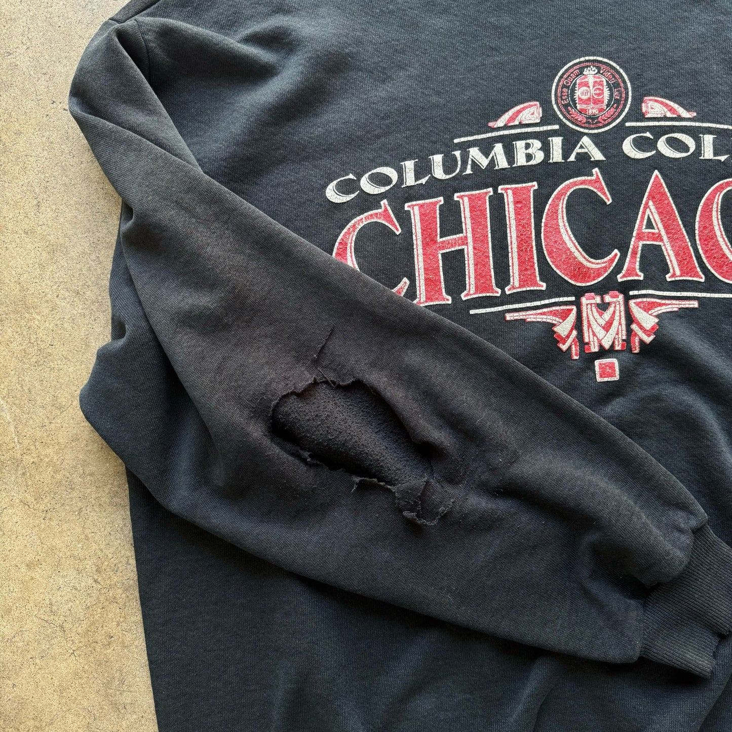 Columbia College of Chicago faded black crewneck