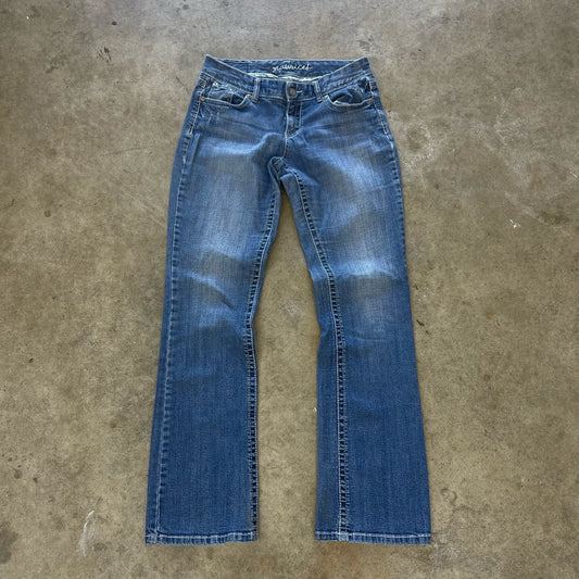 Womens Flair Washed Denim With y2k Embroidery on The Back