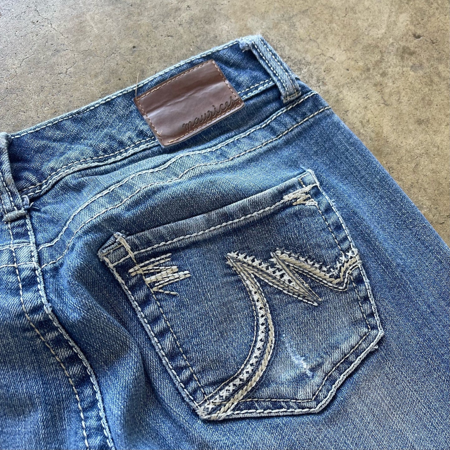 Womens Flair Washed Denim With y2k Embroidery on The Back