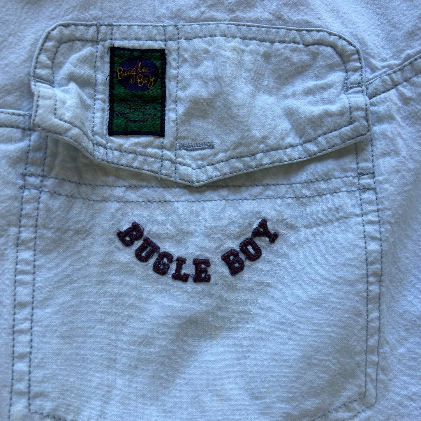 Vintage Bugle Boy Button down Denim Embroidered shirt Size XL