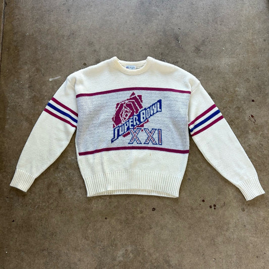 Vintage Cliff Engle Super Bowl XXI Sweater Sz XL 1987 Rose Bowl NFL Football Wool