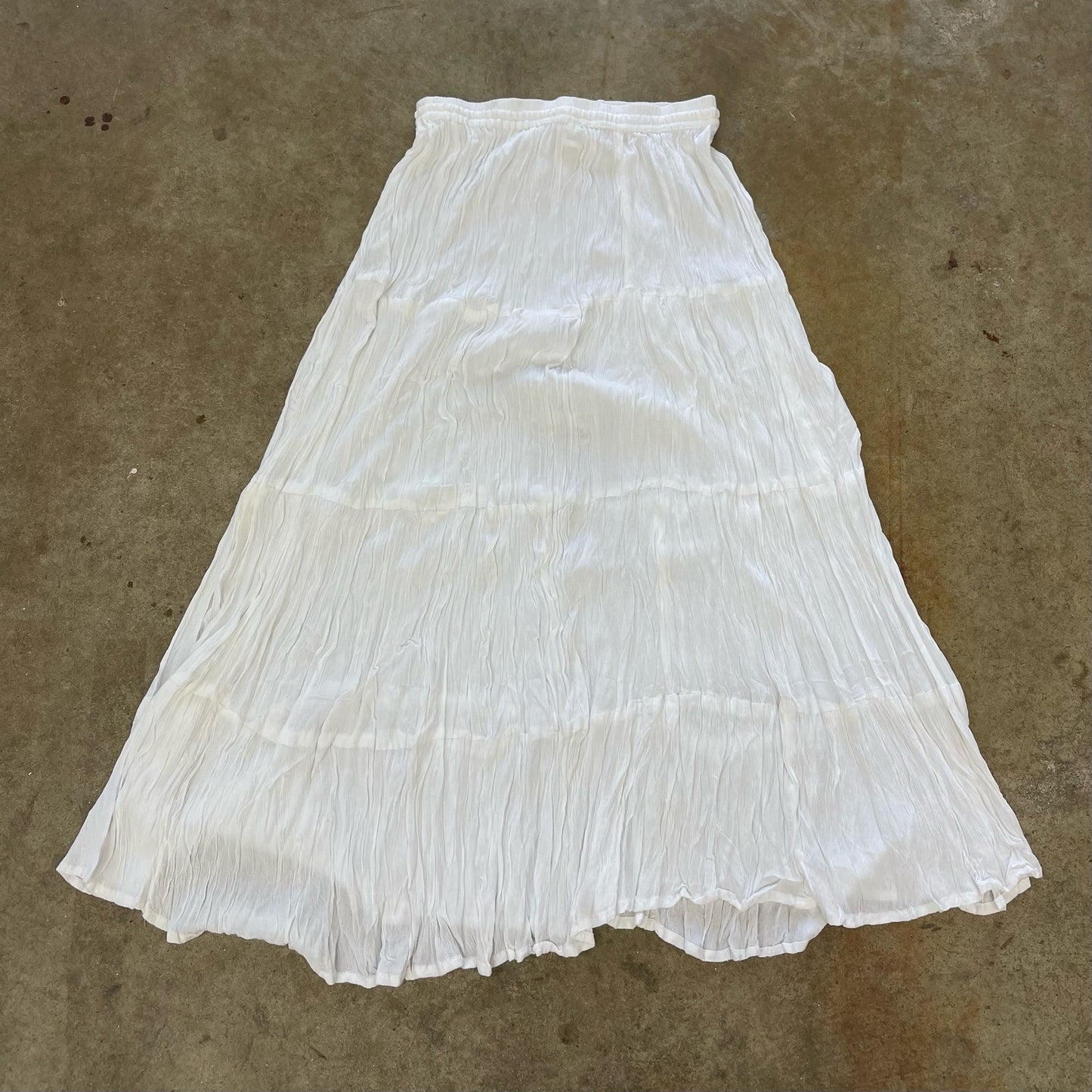 White Women's Flowy Skirt Ruffled Elastic Waist