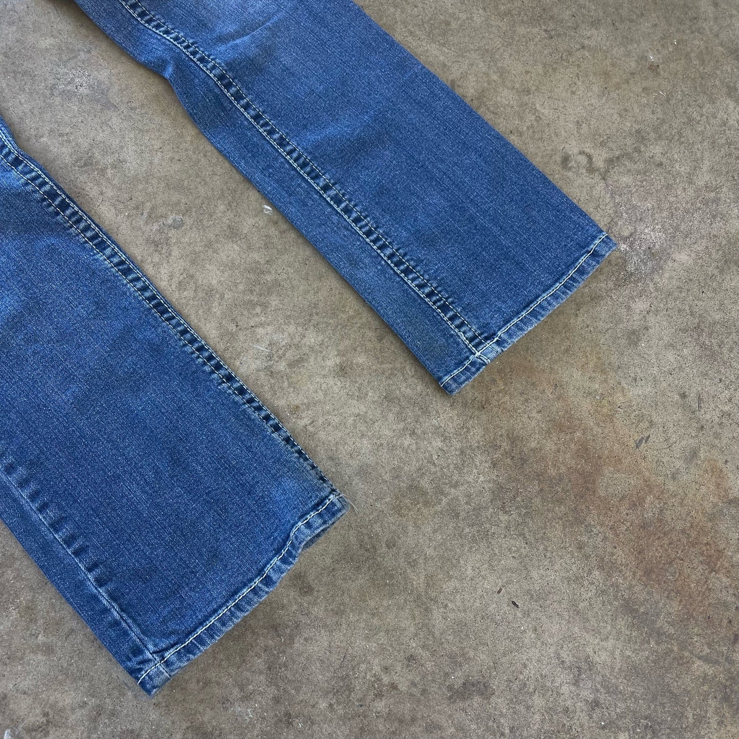 Womens Flair Washed Denim With y2k Embroidery on The Back