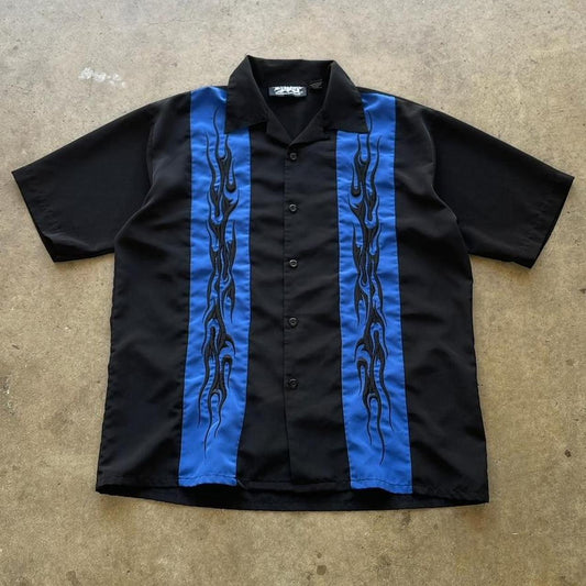 Men's Y2K Blue Flame Button up Shirt Size Large