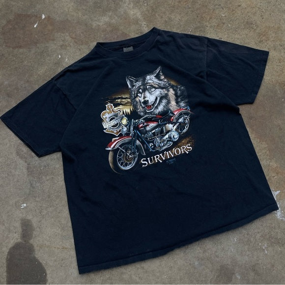 Vintage 1991 Harley Davidson 3D emblem Wolf T-shirt Size 2XL