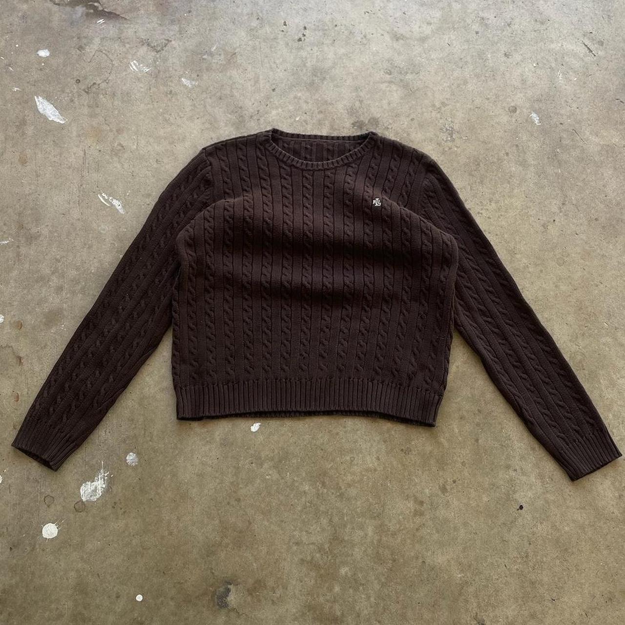 Ralph Lauren Cotton Cable Knit Sweater Brown Size M Measurements shown