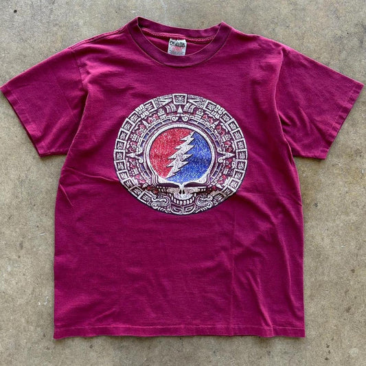 Grateful Dead Vintage 1994 GDM Aztec Mayan Stone Oneita T-Shirt Maroon Size Large