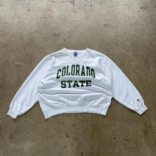 VINTAGE Colorado State University white and green Champion crewneck Size XXL