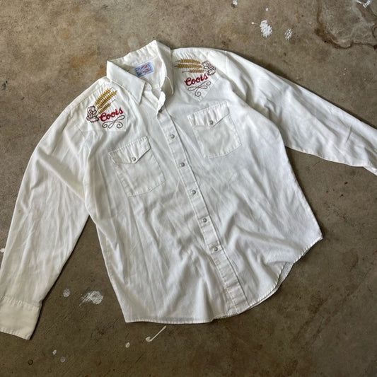 Men's Vintage 1970s Coors Light fully embroidered western button up Shirt