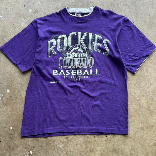 Vintage 1993 Colorado Rockies Trench tagges single stitch double collar Size XL