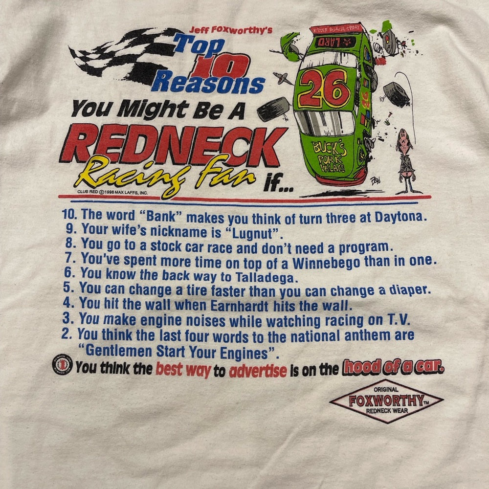Vintage 90s reasons you might be a redneck racing fan T-shirt size Large