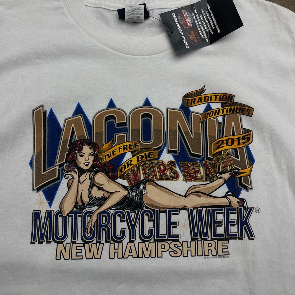 Men's Y2K Motorcycle Week New Hampshire Double sided Graphic T-shirt size Large