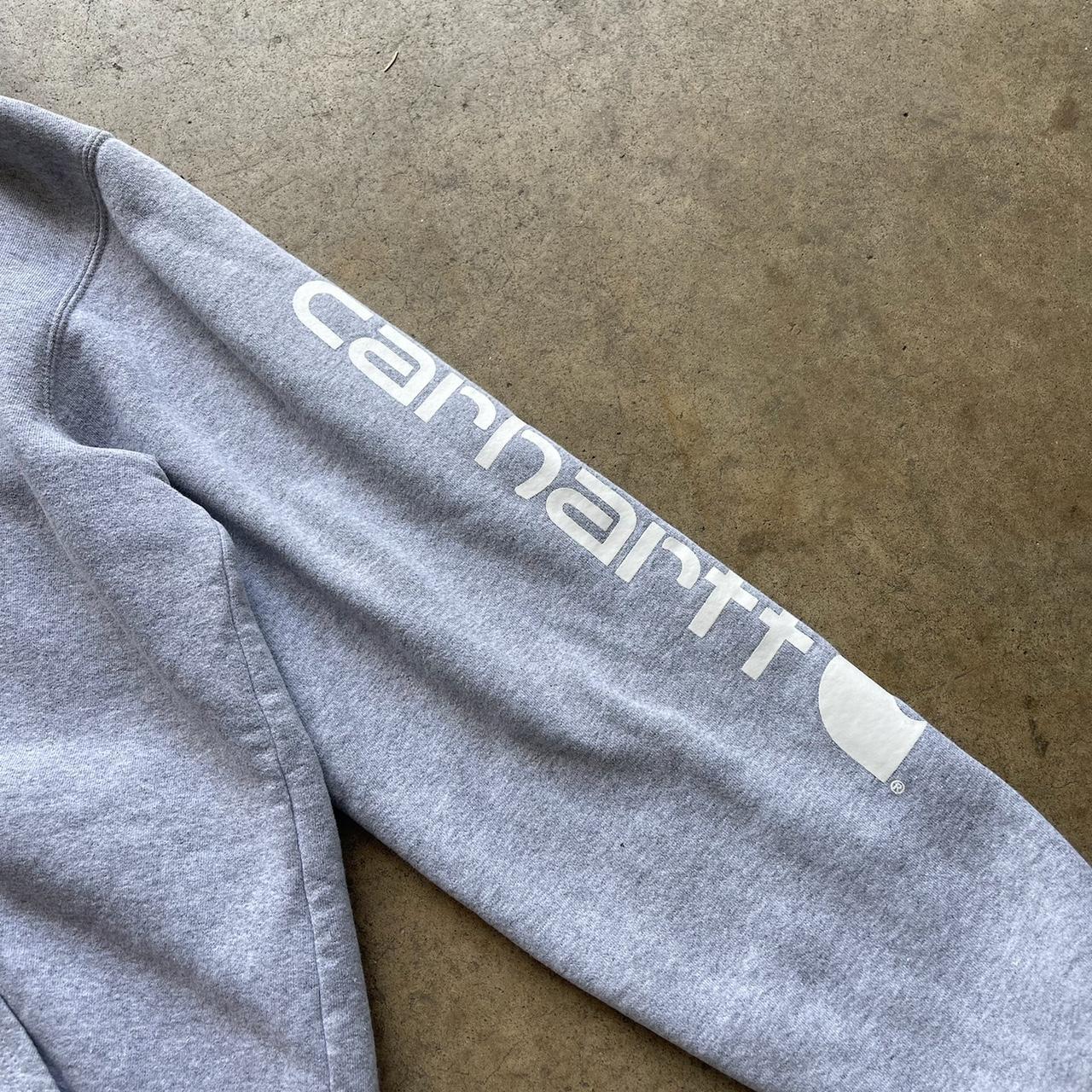 Grey Carhartt Sweatshirt Hoodie with arm hit Size Medium Fits kind of big